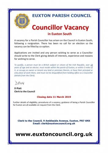 Euxton South Councillor Vacancy