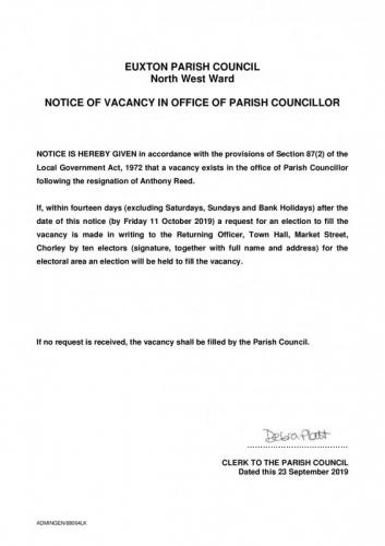 Euxton Councillor vacancy